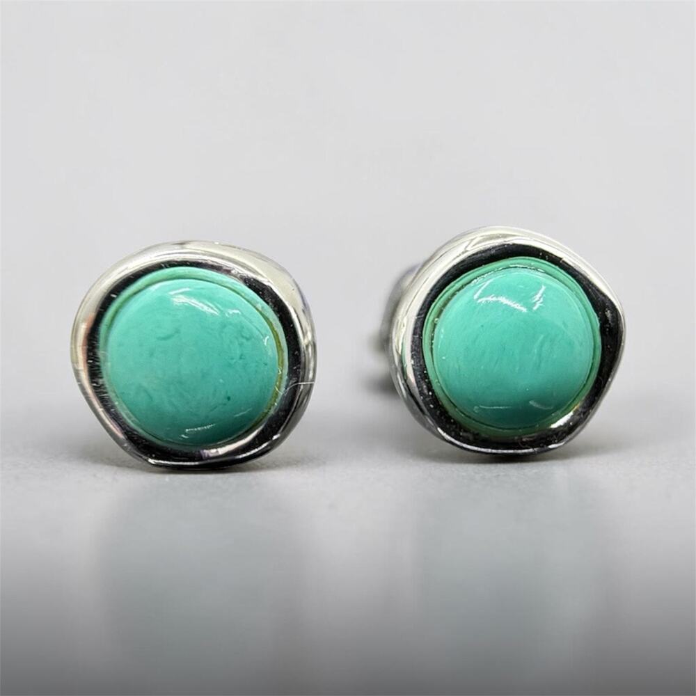 Round Blue Turquoise Post Stud Earrings 925 Sterling Silver Friction Backs - Picture 2 of 5